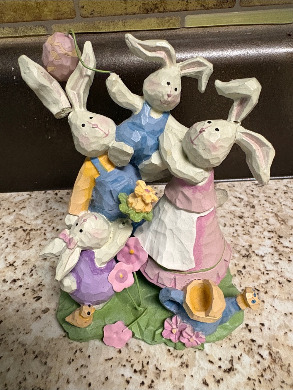 Easter Bunny Family Figurine - Pastel Multicolor Home Accent